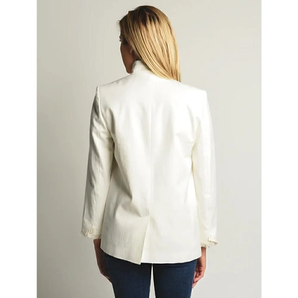 Zadig & Voltaire Volly Frange Ivory Open Front Blazer Jacket Size 36 - Picture 2 of 12